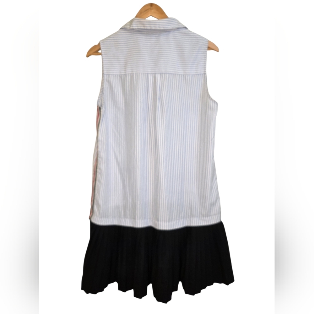 Ciminy Paris Sleeveless Collared Striped Shirt Dress Black Pleated Hem Size L - Picture 5 of 8